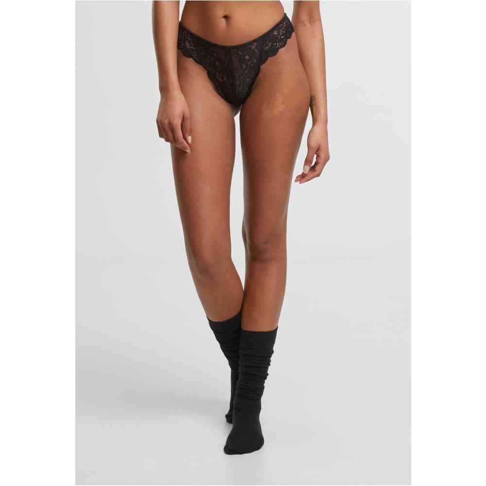 Urban Classics - Allover Lace Tanga 2Pack String - Schwarz/Schwarz